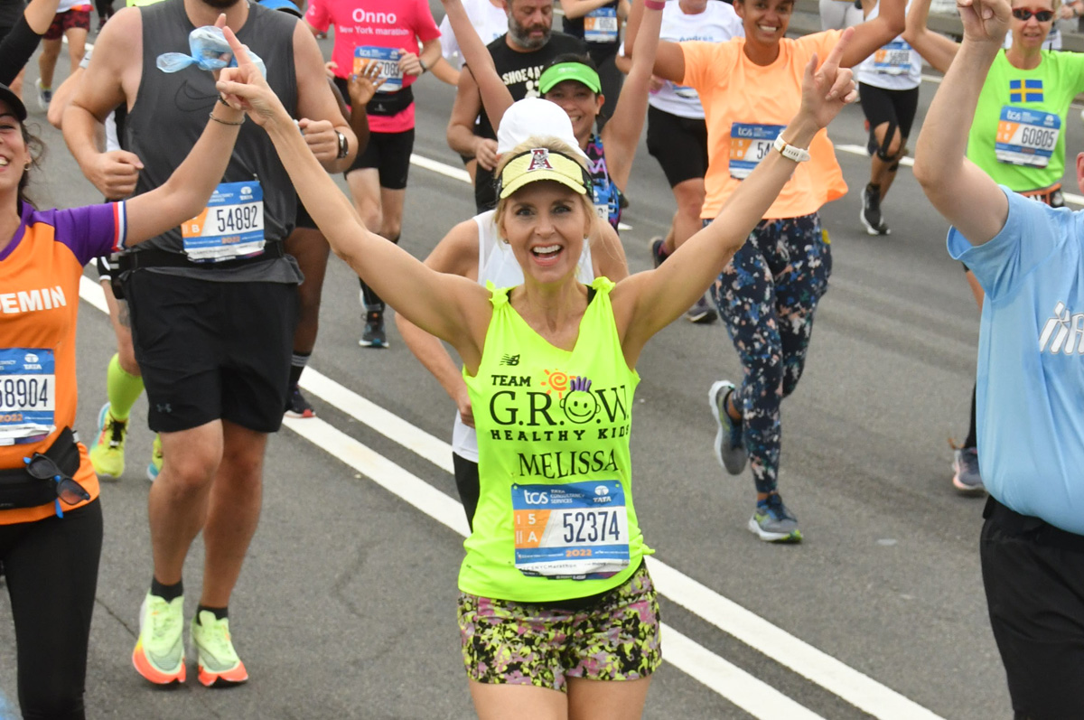 Melissa from Team GROW Healthy Kids running in the NYC Marathon